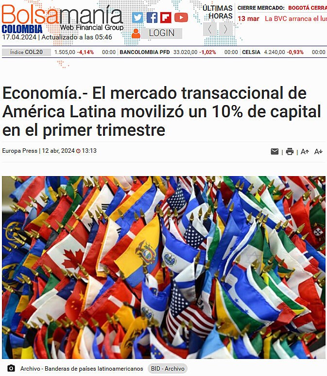 Economa.- El mercado transaccional de Amrica Latina moviliz un 10% de capital en el primer trimestre